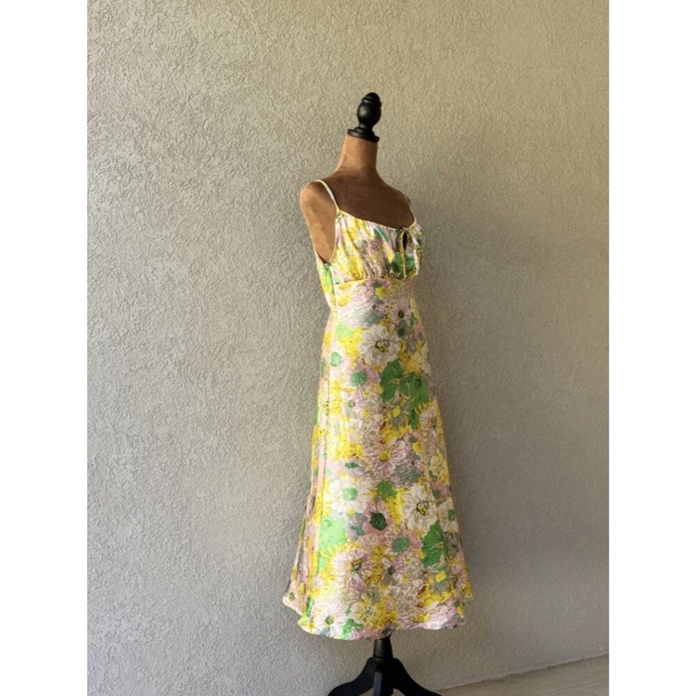 Dizzy Lizzy Size Large Slip Maxi Silky Floral Dress w/Front Bow Tie Accent